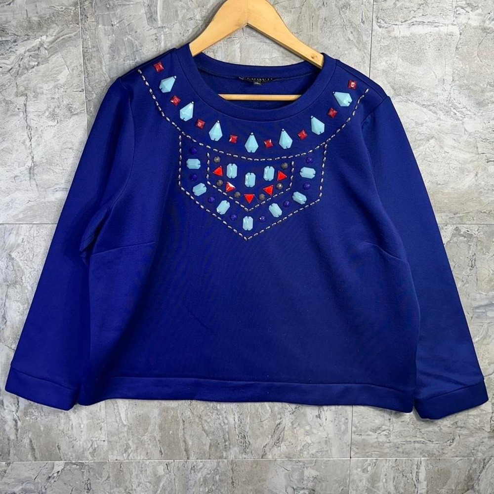 Eloquii‎ Blue red embroidered crewneck sweatshirt 3D Rhinestones Woman Size 18